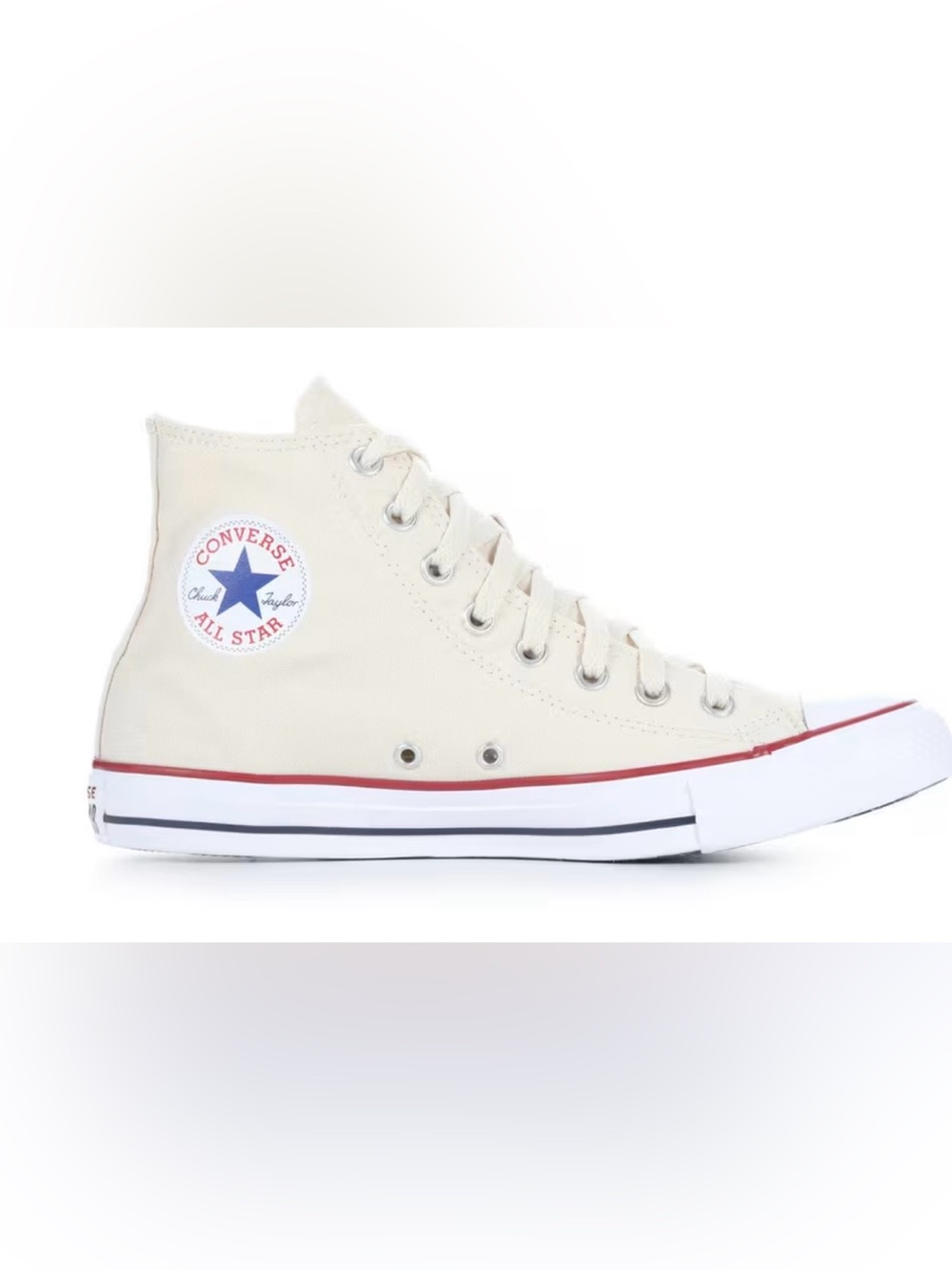 Converse High Top Sneaker in Cream with Red/Black Stripes